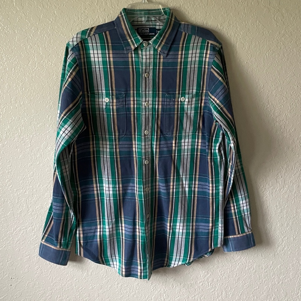 Ralph Lauren Polo Green and Blue Plaid Shirt Y2K Style